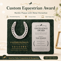 Plaque de récompense équestre personnalisée en marbre vert style pyramide, trophée de cheval durable en métal en forme de fer à cheval, gravure personnalisée