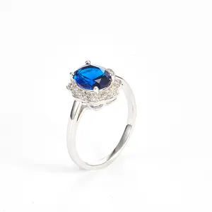 Высокое качество Роскошный голубой топаз, принцесса Диана, твердые 925 стерлингового серебра для женщин обручальные кольца
