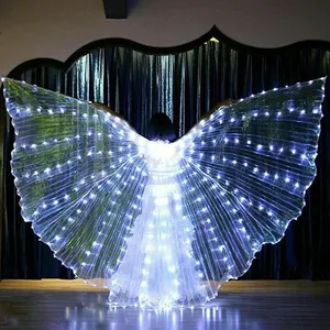 Vestido de alas de hadas para danza del vientre con luz LED, vestido de ala de mariposa brillante, capa de baile luminosa, disfraz de actuación para mujeres y niños