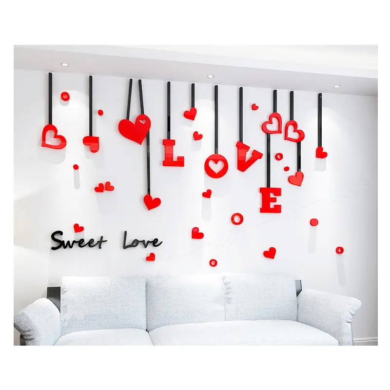 Romantic Love 3D Acrylic Wall Stickers Modern Custom Heart Shaped Acrylic Wall Decor Living Room Wall Sticker