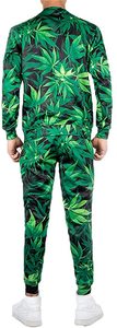 Giản Dị Thời Trang Phố Áo Và Quần Màu Xanh Lá Cây Cây Cây Gai Dầu Lá Thiết Kế In Ấn 3D Crewneck Áo chui đầu Người Đàn Ông Tracksuit - Product Image 2
