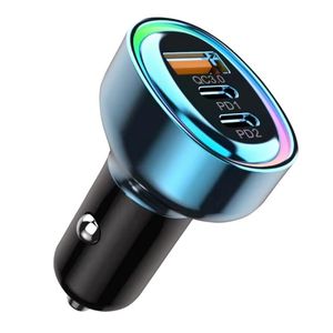 New Arrival Dual Type C Car Charger Quick <b>Charge</b> Led USB-C <b>Charge</b> RGB 60W Car Charger for Smart Phones - Product Image 1