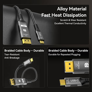 Kabel LinkJun OEM Tipe C ke DP 16K, 8K/120Hz 4K/240Hz, USB C ke DP 1M 3M 54Gbps, Kabel Adaptor dengan Konduktor Berlapis Emas untuk HDTV - Product Image 2