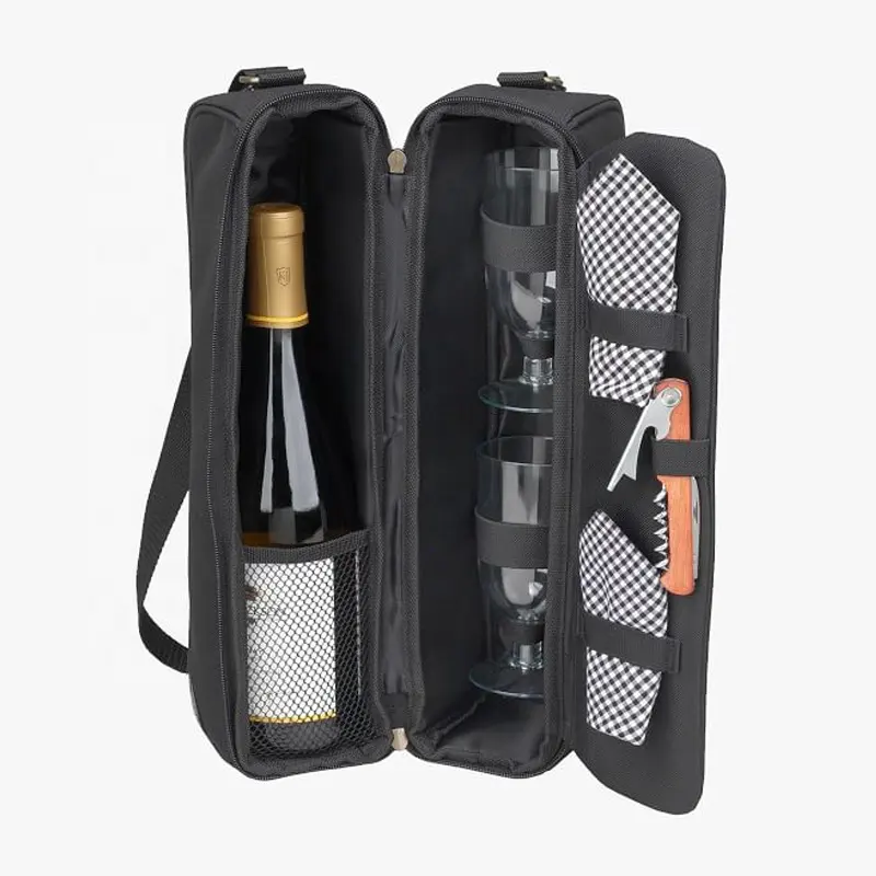 CHANGRONG Custom 2 Bottle Travel Wine tote Bag with Cooler Compartment