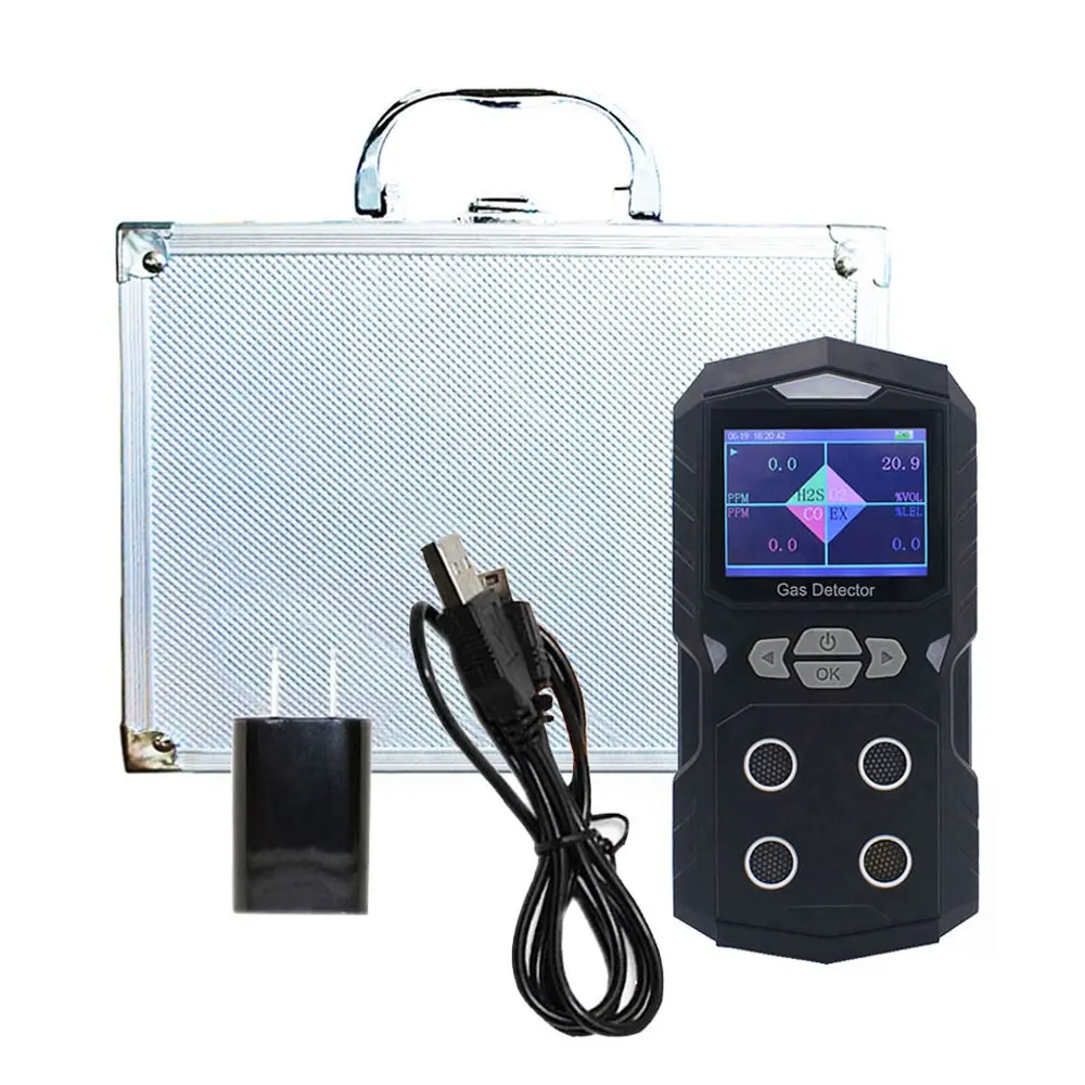 Handheld CO H2S O2 Ex LEL  4 gas detector portable gas monitor multi 4 gas detector with data storage for industry