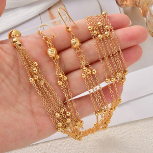 Ensemble collier et boucles d'oreilles vintage pour femme, plaqué or 18 carats, avec pampilles scintillantes, perles superposées polies, personnalisé, pour cérémonie et rendez-vous - Product Image 5