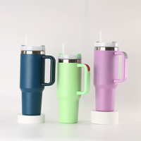 Vaso de agua moderno de 40 onzas con asa, pajita y tapa, termo de impresión 3D con recubrimiento en polvo, taza de viaje al vacío