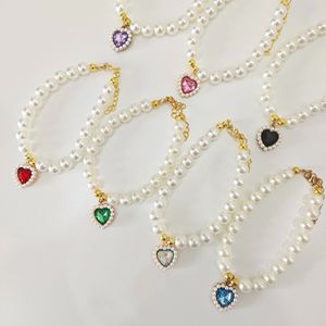 Collier pour animaux de compagnie, collier de perles pour chat, collier pour chien, ras-de-cou, pendentif cœur vintage, écharpe mignonne pour chat et chien. - Product Image 1