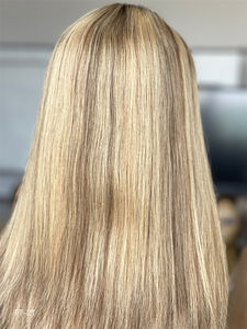Pelucas de cabello humano Kosher con parte superior de encaje Europeo de 18 pulgadas, capa súper ligera, Rubio, estilo judío, recto, certificación de rabino transparente - Product Image 6