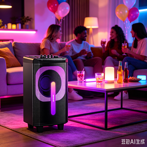 Haut-parleur Bluetooth portable de karaoké 66W avec woofer de 8 pouces, entrée <span class=keywords><strong>guitare</strong></span>, réglage des basses et des aigus, lumière RVB, double micro UHF, TWS, pour fêtes - Product Image 3