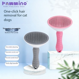 Pawmino <b>Pet</b> Grooming <b>Brush</b> Self Cleaning Cat Dog Hair Removal Comb Stainless Steel ABS Handle Anti Slip - Product Image 1
