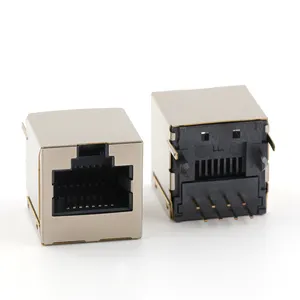 Conector vertical tipo dip RJ45 de porta única conector fêmea Ethernet RJ45 de 8 pinos