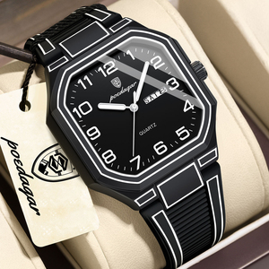 Montre à quartz pour homme Poedagar 608, style manga, cadran carré, bracelet en silicone, affichage de la date et du jour, montre-bracelet lumineuse - Product Image 6
