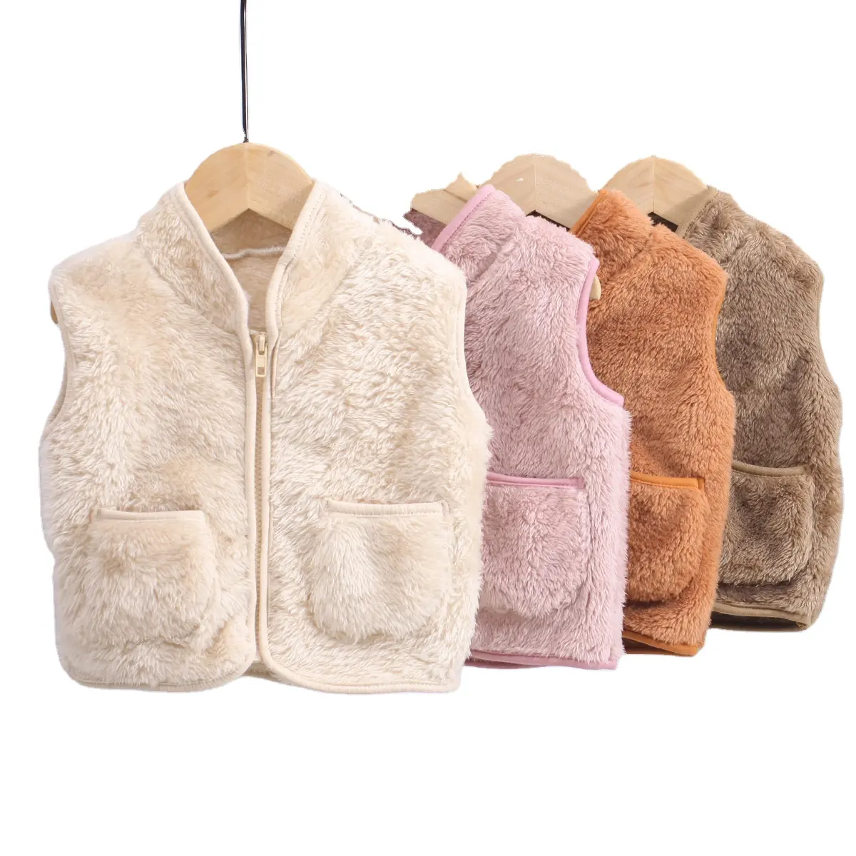 Fall Winter Solid Color Sleeveless Fleece Outerwear Kids Jacket Waistcoat Toddler Baby Girl Boy Fuzzy Sherpa Vest with Pockets