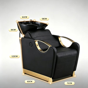 Modern Reclining Shampoo <b>Bed</b> with Gold Trim & Footrest PU Leather Hair Washing Station for Beauty Salon - Product Image 3