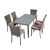 Ensemble de salle à manger de jardin moderne pour 6 personnes, structure en acier, rotin PE, imperméable et écologique