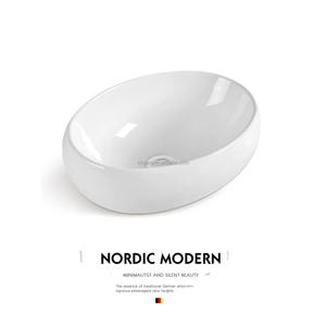 حوض حمام سيراميك عصري أنيق يوضع فوق سطح المنضدة مع فتحة تصريف للمنضدة العلوية - Product Image 5