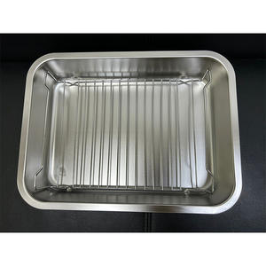 Plateau de cuisson de cuisine rectangulaire Support d'égouttage pour huile d'assaisonnement Rôtissoire en acier inoxydable pour gril 18-10 avec poignée de levage - Product Image 3