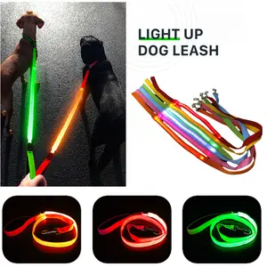 Flashing Glowing Led Dog Leash Usb Rechargeable Pet Dog Flashing Nylon Webbing Leashes- 3 Lighting Modes Keep Your Pets Safe In Darkness