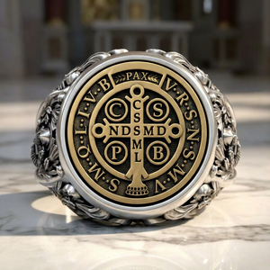925 Sterling Silver <b>Black</b> Oxidized Gothic Style Cross Shape Saint Benedict Medallion Cocktail <b>Ring</b> - Product Image 1