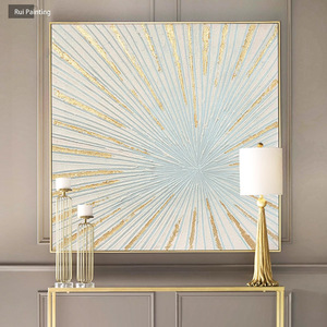 Peinture à l'huile peinte à la main, cadre doré, carré, moderne, minimaliste, décoration murale pour salon - Product Image 2