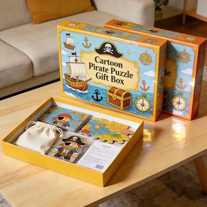 Rompecabezas de cartón para bebés y madres, juguete educativo de bricolaje con diseño de dibujos animados, material de papel, tamaño personalizado, logotipo, caja de regalo gris, juego de regalo. - Product Image 1