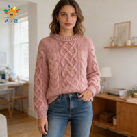 AJB Factory Vente en gros Pull pour femme d'hiver en viscose et polyester tricoté, motif Argyle, anti-plis, doux, texture laine, style décontracté et professionnel