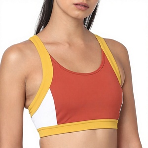 Women Sports <b>Bra</b> <b>Racerback</b> Scoop Neck Color Blocking Contrast Binding Medium Support Breathable Fitness Active Wear - Product Image 1