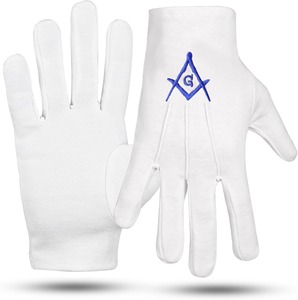 Gants maçonniques blancs brodés Uzair Umair Masonic Shriner Symbol 100% coton, grande taille, à vendre - Product Image 1