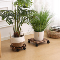 Support de pot de fleurs rond en bois robuste avec logo personnalisé, avec roulettes et chariot roulant pour intérieur/extérieur