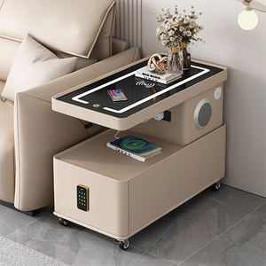Table d'appoint intelligente de luxe moderne en bois avec tiroir de chargement sans fil haut-parleur canapé salon chambre à coucher sur roues meubles design - Product Image 1