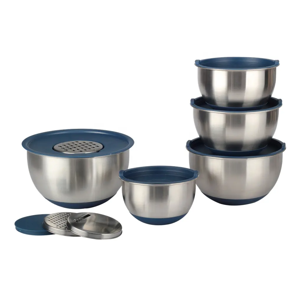 Non-Slip Salad Bowls with Pour Spouts   Measurement Marks  Stainless Steel Mixing Bowls with Lids