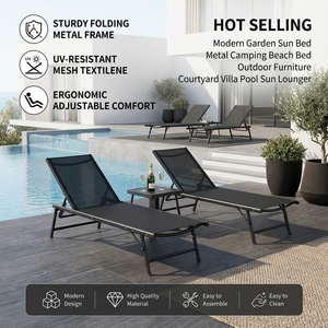 Silla de Playa <span class=keywords><strong>Plegable</strong></span> de Malla de PVC Resistente y Transpirable, <span class=keywords><strong>Tumbona</strong></span> Reclinable Multiposición para el Borde de la Piscina - Product Image 3