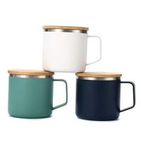 Mug de voyage isotherme en acier inoxydable à double paroi avec couvercle en bois, capacité 350 ml, idéal pour cadeaux (vente en gros)