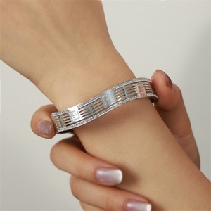 Popular Tarnish Free Geometric Stainless Steel Hollow Zircon Charm <b>Bangle</b> <b>Bracelets</b> for Women - Product Image 4