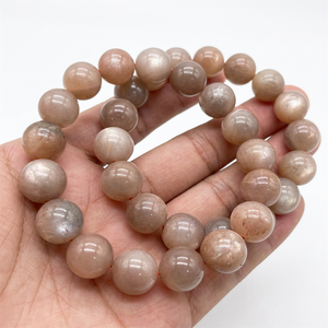 New Arrivals 12mm Natur Peach <strong>Moonstone</strong> Crystal Fashion Beaded <strong>Bracelets</strong> for Gift - Product Image 1