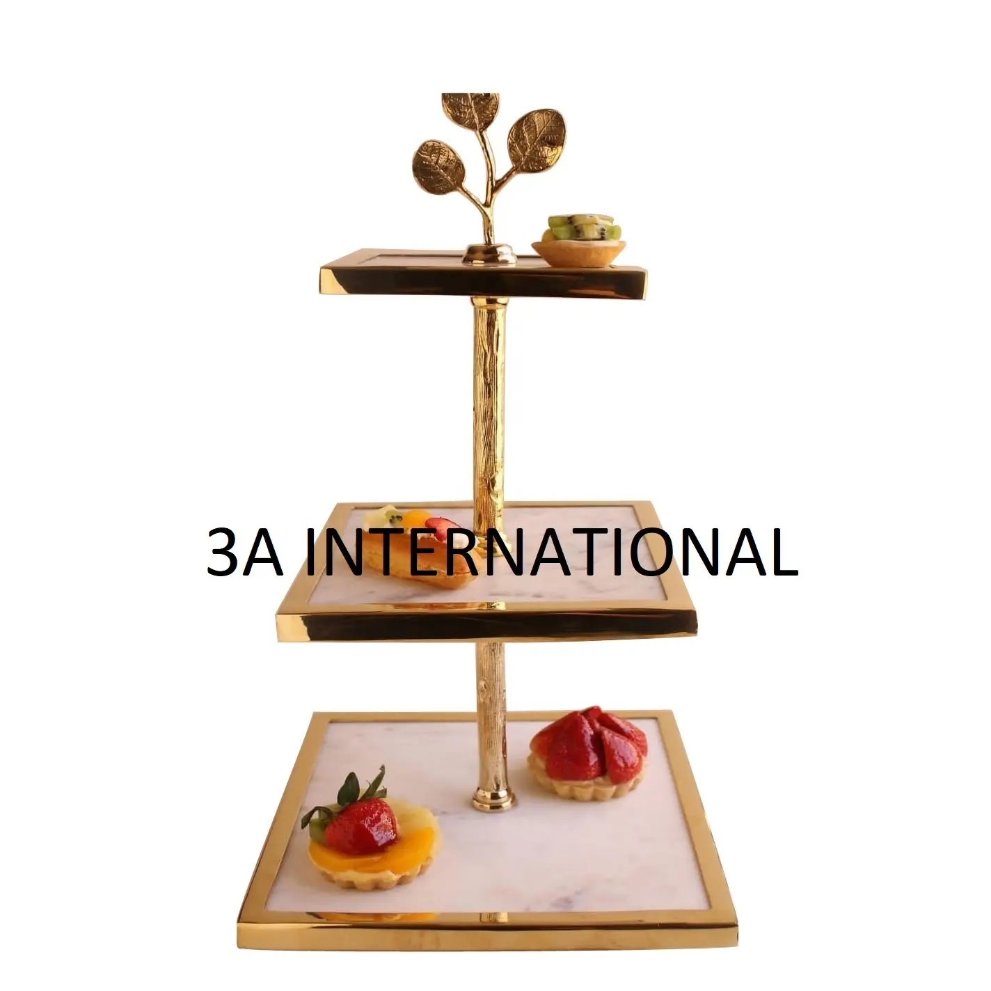 अनन्य डिजाइन धातु गोल्डन रंग सीमा केक स्टैंड के साथ सजावटी चुकता आकार 3 स्तरीय केक रैक पर स्थायी गुणवत्ता