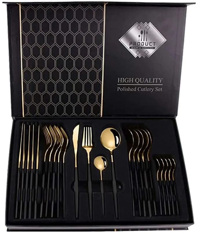Wholesale Luxury Golden Flatware Set Stainless Steel 24pcs cutlery set with gift box