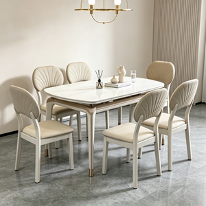 Ensemble de table à manger extensible ronde moderne en pierre frittée marbrée avec 6 chaises, design minimaliste pour la salle à manger à domicile - Product Image 3