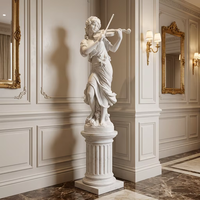 Statue de fille jouant du violon en marbre blanc naturel sculpté à la main, sculpture de dame jouant du violon avec socle en colonne