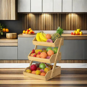 3 Layer Bamboo Storage Box <b>Foldable</b> Countertop Fruit <b>Basket</b> For Kitchen Use Vegetables Bread Snacks - Product Image 1