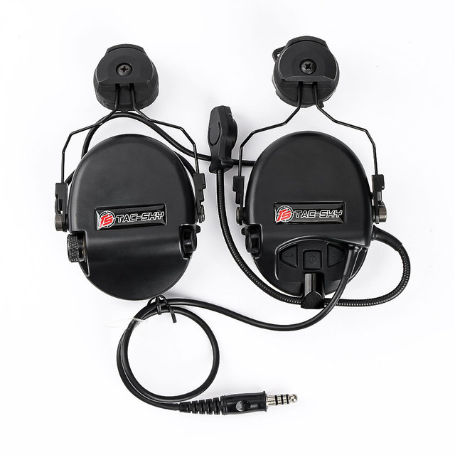 TAC-SKY Tactical Sports Headset ANC Noise-Cancelling Silicone Earmuffs IPX-4 Waterproof 2 AAA Battery-Track Bracket Headphone