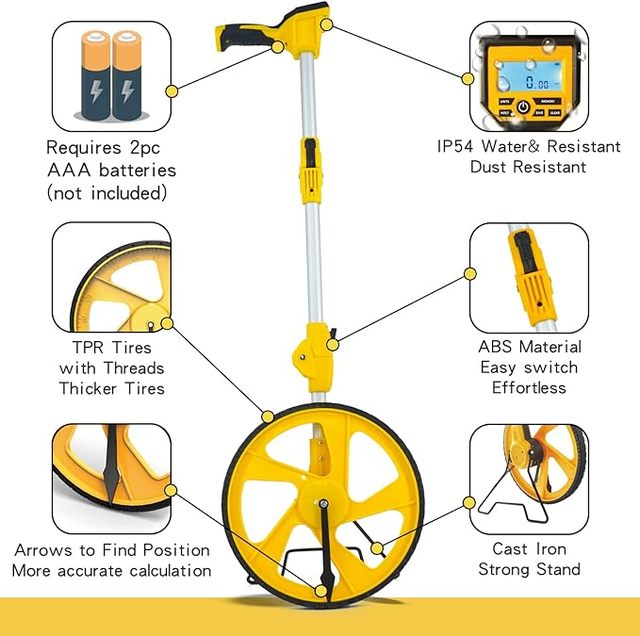 High-Precision Digital Display Wheel Measuring Tool with ABS & Aluminum Alloy 0.1m/ft Accuracy