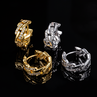 Boucles d'oreilles créoles Iced Out en argent sterling S925 plaqué or 14K, hypoallergéniques, style Hip Hop, avec zircone cubique 5A, pour hommes et femmes