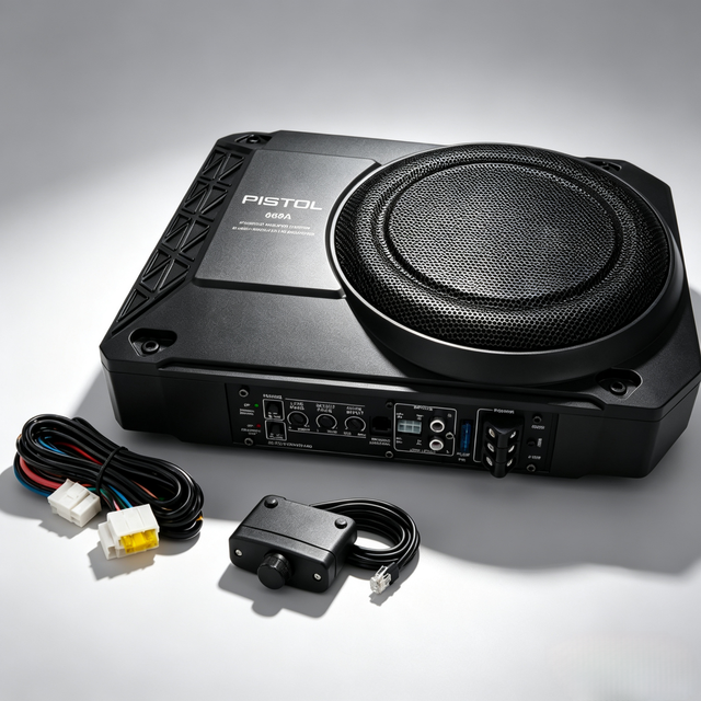 668A 10 Inch Under Seat Powered Car Subwoofer 12V Slim Active Underseat Woofer Bass Box with Built-in Amplifier Remote Control