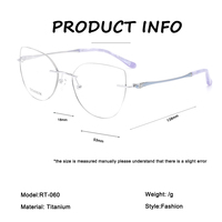 Cadre optique en titane sans monture en forme d'oeil de chat haut de gamme Design de temple de mode Lunettes en titane pour femmes