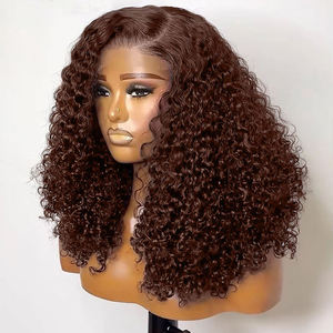 Parrucca Lace Front Marrone <span class=keywords><strong>Mogano</strong></span> con <span class=keywords><strong>Capelli</strong></span> Umani Ricci Afro Ondulati Profondi, con Riga Laterale, Pre-Piumata, Baby Hair, Senza Colla, HD Lace 13x4 - Product Image 1