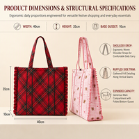 Tas Hadiah Kanvas Logo Kustom Malam Natal Tekstur Rajut Argyle Diamond Check Merah Hijau Kemasan Liburan Dapat Digunakan Kembali Grosir Partai Besar