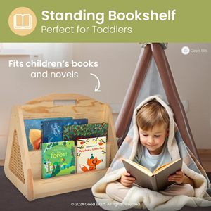 Estantería de madera para niños, estante de almacenamiento de 2 niveles, color madera natural, organizador de libros de tipo vertical - Product Image 2