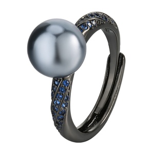 Bague en cuivre plaqué or noir de haute qualité, écologique, anti-ternissement, avec perle de coquillage noire de 10 mm pour femme - Vente en gros usine - Product Image 1